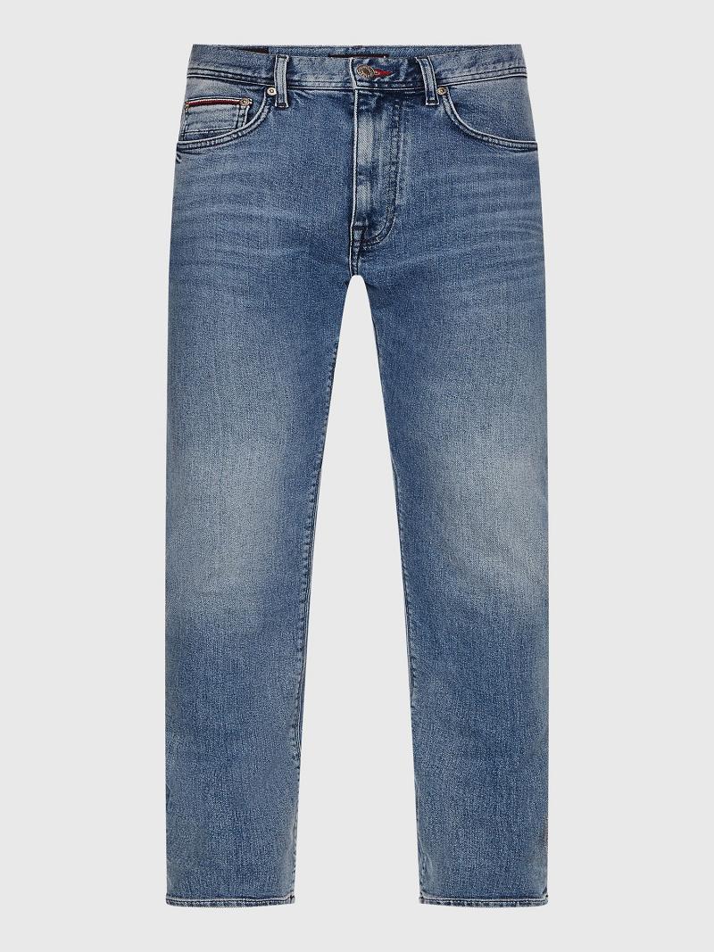 Férfi Tommy Hilfiger Slim Fit Medium Wash Farmer Nadrág Sötétkék | HU 1169FDN